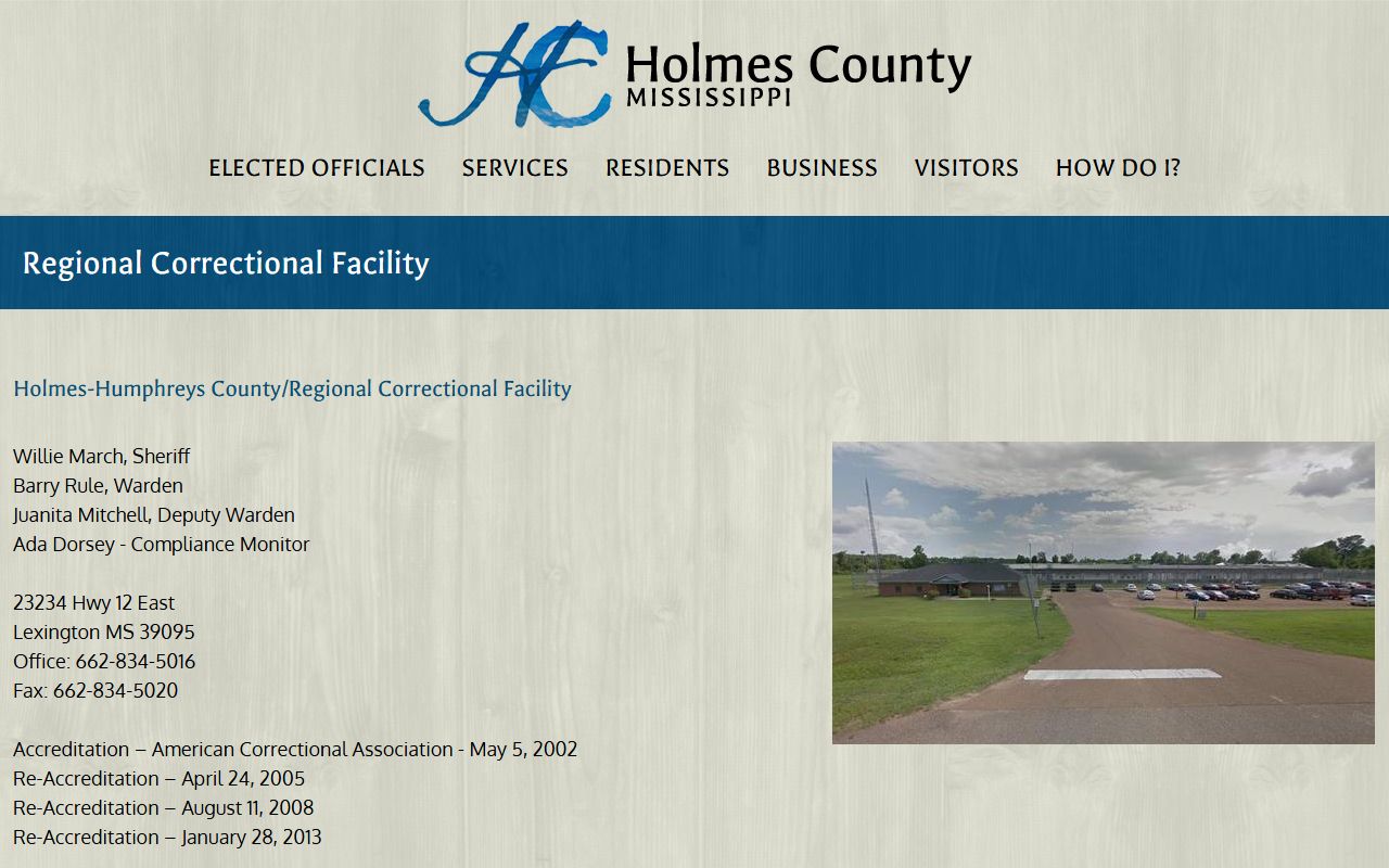 Holmes-Humphreys County Regional Correctional Facility programs and accreditation